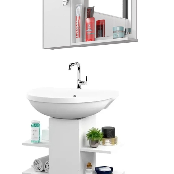 Gabinete Para Pia De Coluna Mark Com Espelheira Genova Branco