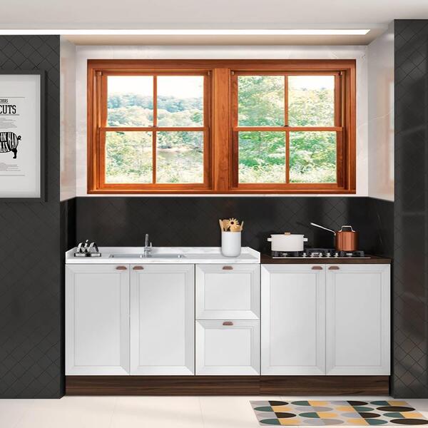 Gabinete Para Pia E Balcão Para Cooktop 2 Peças Nogueira Bran