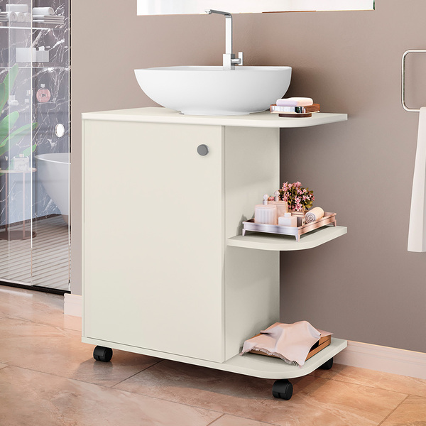 Gabinete Prático Para Banheiro Coluna Soft Com Porta E Rodinh