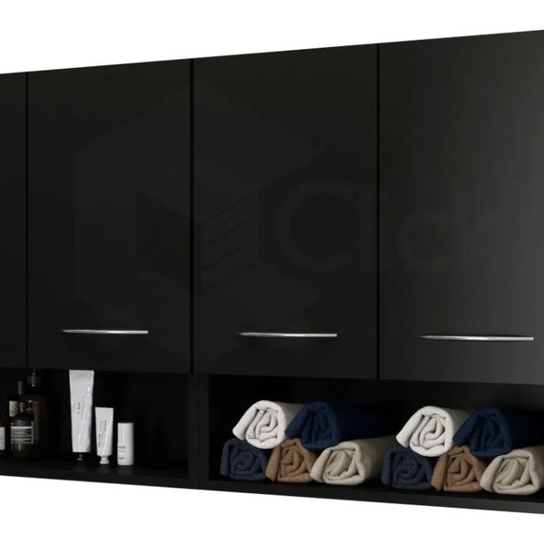 Gabinete Preto 4 Portas Cozinha Planejada Decorativo