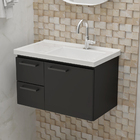 Gabinete Preto Em Aço 62x38cm Com Pia Cuba Para Banheiro E Ki