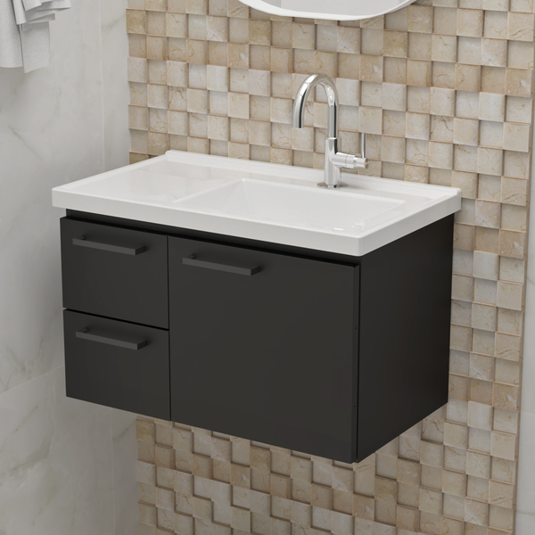 Gabinete Preto Em Aço 62x38cm Com Pia Cuba Para Banheiro E Kit ...