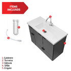 Gabinete Preto Madeira Orquídea Com Pia 80x59cm e Kit Hidrául