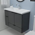 Gabinete Preto Madeira Orquídea Com Pia 80x59cm e Kit Hidrául