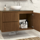 Gabinete Ripado para Banheiro 45x80x40cm com Tampo de Vidro Freijó Astral Design