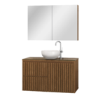 Gabinete Ripado para Banheiro 45x80x40cm com Tampo de Vidro Freijó Astral Design