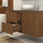 Gabinete Ripado para Banheiro 45x80x40cm com Tampo de Vidro Freijó Astral Design