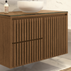 Gabinete Ripado para Banheiro 45x80x40cm com Tampo de Vidro Freijó Astral Design