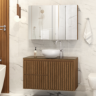 Gabinete Ripado para Banheiro 45x80x40cm com Tampo de Vidro Freijó Astral Design