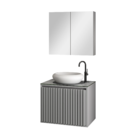 Gabinete Ripado para Banheiro 47x60x40cm com Tampo de Vidro Cinza Matt Astral Design