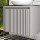 Gabinete Ripado para Banheiro 47x60x40cm com Tampo de Vidro Cinza Matt Astral Design