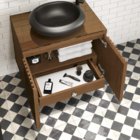 Gabinete Ripado para Banheiro 47x60x40cm com Tampo de Vidro Freijó Astral Design