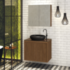 Gabinete Ripado para Banheiro 47x60x40cm com Tampo de Vidro Freijó Astral Design