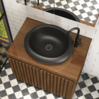 Gabinete Ripado para Banheiro 47x60x40cm com Tampo de Vidro Freijó Astral Design