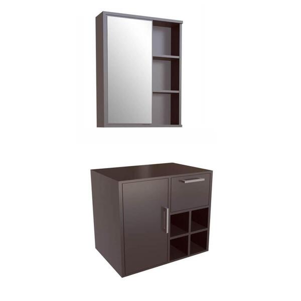 Gabinete Suspenso 68cm Eduarda Grafite Espelheira Com Balcão