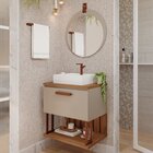 Gabinete Suspenso Banheiro Mari 60cm Com Cuba E Espelheira Lu