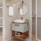 Gabinete Suspenso Banheiro Mari 60cm Com Cuba E Espelheira Lu