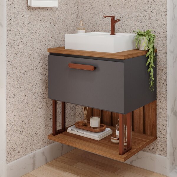 Gabinete Suspenso Com Cuba 60cm Mari Espresso Móveis Titanium