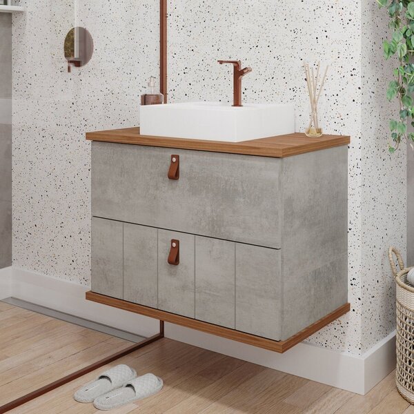 Gabinete Suspenso Com Cuba 80,3cm X 69cm Poli Espresso Móveis