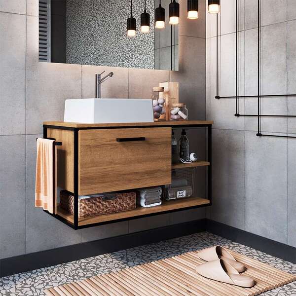 Gabinete Suspenso Com Cuba Angel 1 Pt Preto E Mel 80 Cm