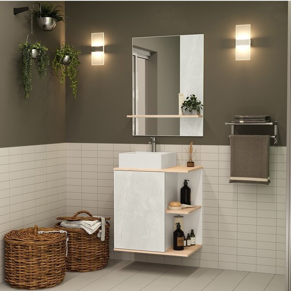 Gabinete Suspenso Com Cuba E Espelheira 60cm Báltico  Cristal