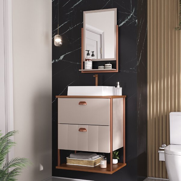 Gabinete Suspenso Com Cuba E Espelheira 60cm Olivia Espresso