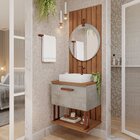 Gabinete Suspenso Com Cuba, Painel Ripado E Espelheira 60cm M