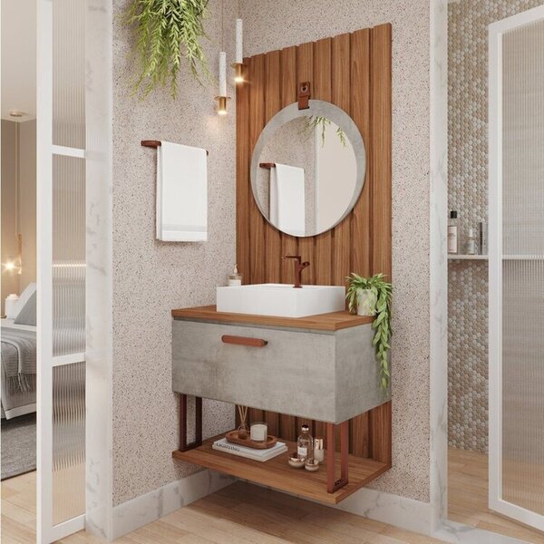 Gabinete Suspenso Com Cuba, Painel Ripado E Espelheira 80cm M