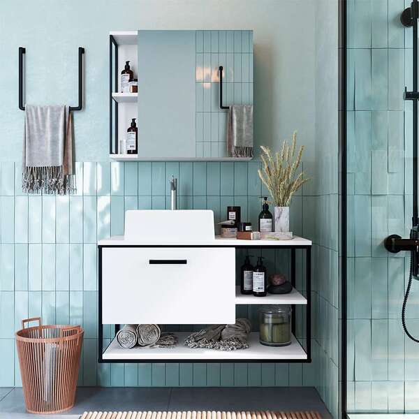 Gabinete Suspenso Com Espelheira E Cuba Angel 2 Pt Preto E Br