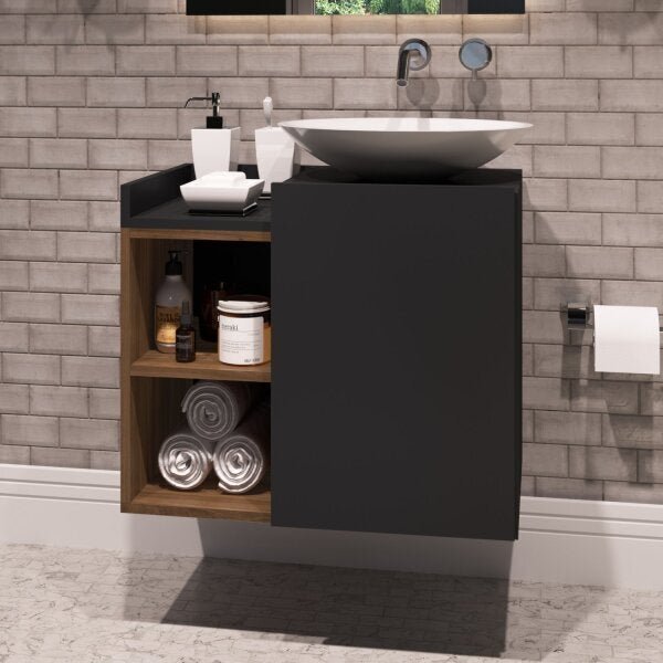 Gabinete Suspenso Para Banheiro 1 Porta Benoni  Preto/madeira