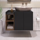 Gabinete Suspenso Para Banheiro 2 Portas Bart  Preto/madeirado