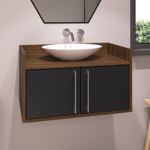 Gabinete Suspenso Para Banheiro 2 Portas Benito  Preto/madeir