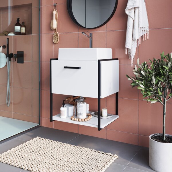 Gabinete Suspenso Para Banheiro 50cm Com Cuba  Preto/branco