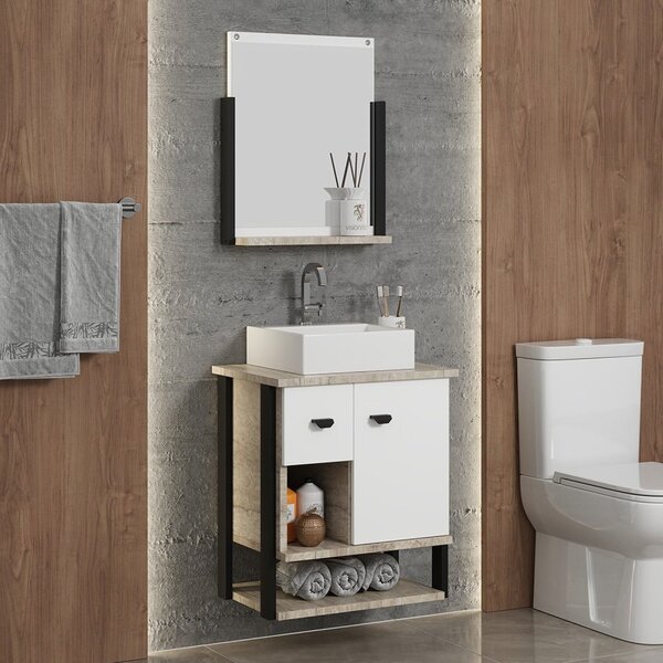 Gabinete Suspenso Para Banheiro 54cm Com Cuba Em Mármore Sint