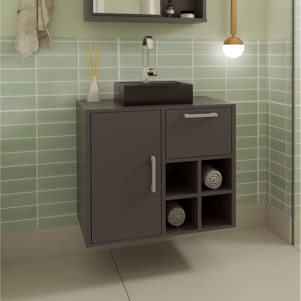 Gabinete Suspenso Para Banheiro 68cm 1 Porta 1 Gaveta E Nicho