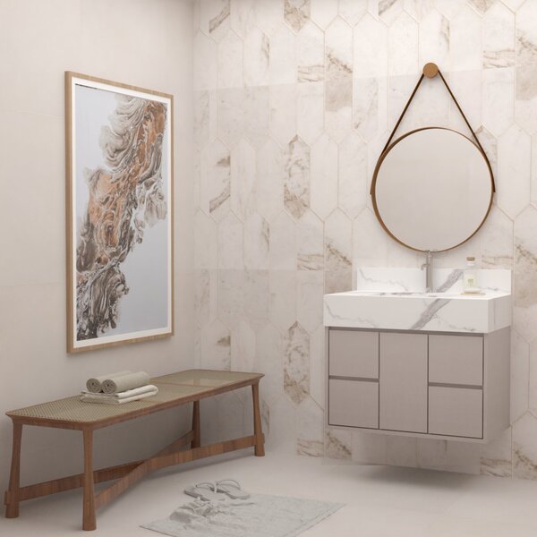 Gabinete Suspenso Para Banheiro 80cm 1 Porta 4 Gavetas Granile