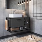 Gabinete Suspenso Para Banheiro 80cm Com Cuba  Preto/grafite