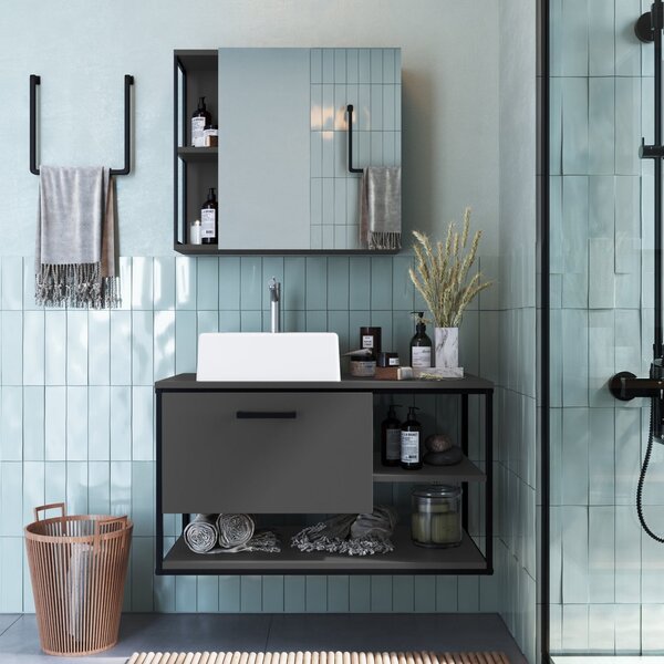 Gabinete Suspenso Para Banheiro 80cm Com Espelheira E Cuba  P