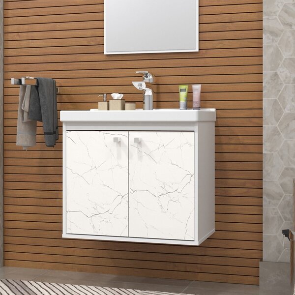 Gabinete Suspenso Para Banheiro Com Cuba 50cm Bergamo  Branco