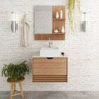 Gabinete Suspenso Para Banheiro Com Espelheira 60cm Marmoriza