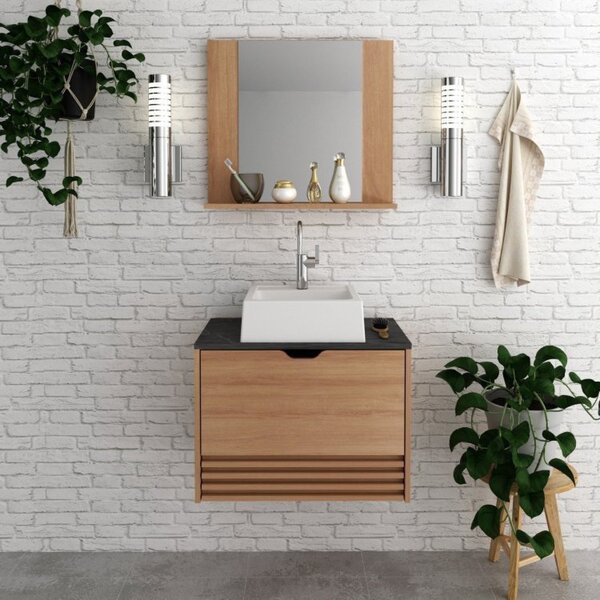 Gabinete Suspenso Para Banheiro Com Espelheira 60cm Preto