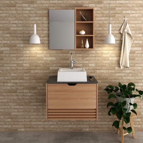 Gabinete Suspenso Para Banheiro Com Espelheira 60cm Preto