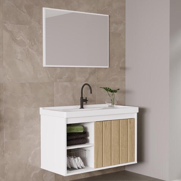 Gabinete Suspenso Para Banheiro Zeta Com Cuba E Espelheira So