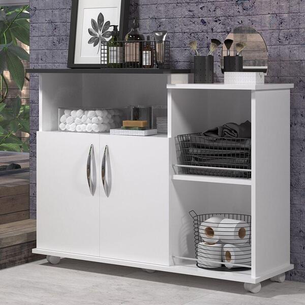 Gabinete Tampo Balcão Branco Banheiro 4 Rodinhas