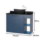 Gabinete Toucador Aster 80 Tampo Granito Escovado Azul