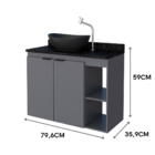 Gabinete Toucador Aster 80 Tampo Granito Escovado Cinza