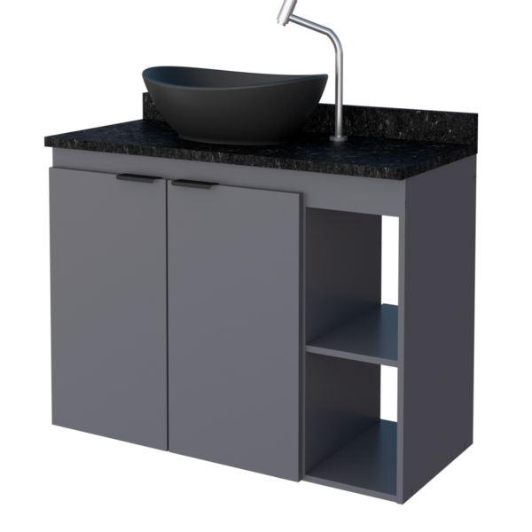 Gabinete Toucador Aster 80 Tampo Granito Escovado Cinza