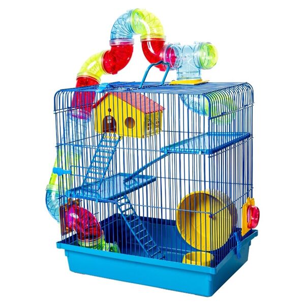 Gaiola Para Hamster Tubo Super Luxo 3 Andares Jel Plast  Azul