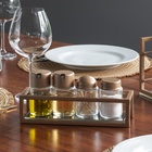 Galheteiro 5 Peças Azeite Vinagre Sal Palito Aço E Vidro Cor