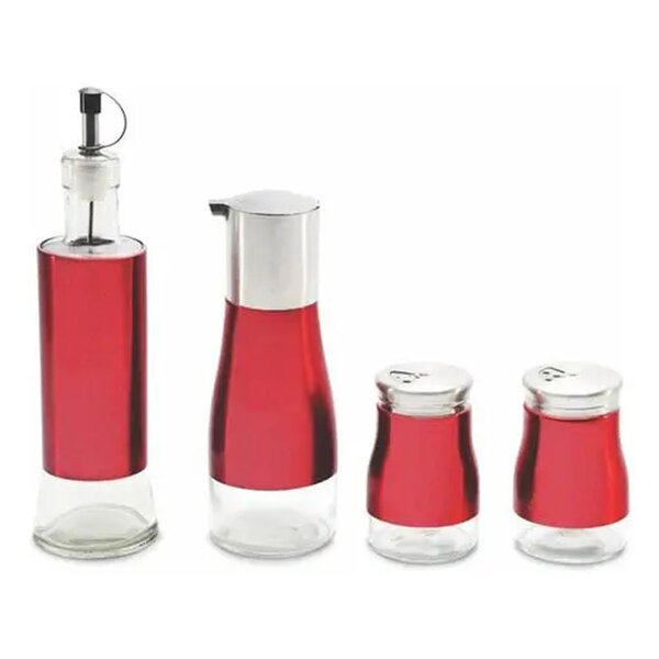 Galheteiro De Vidro E Saleiros Com Aço Inox 4 Peças